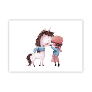 Affiche - Poster - Une fille et une licorne dans un paysage hivernal - 100x70cm - Histoire d'hiver - Décoration murale moderne pour le salon et la chambre ARTTOR