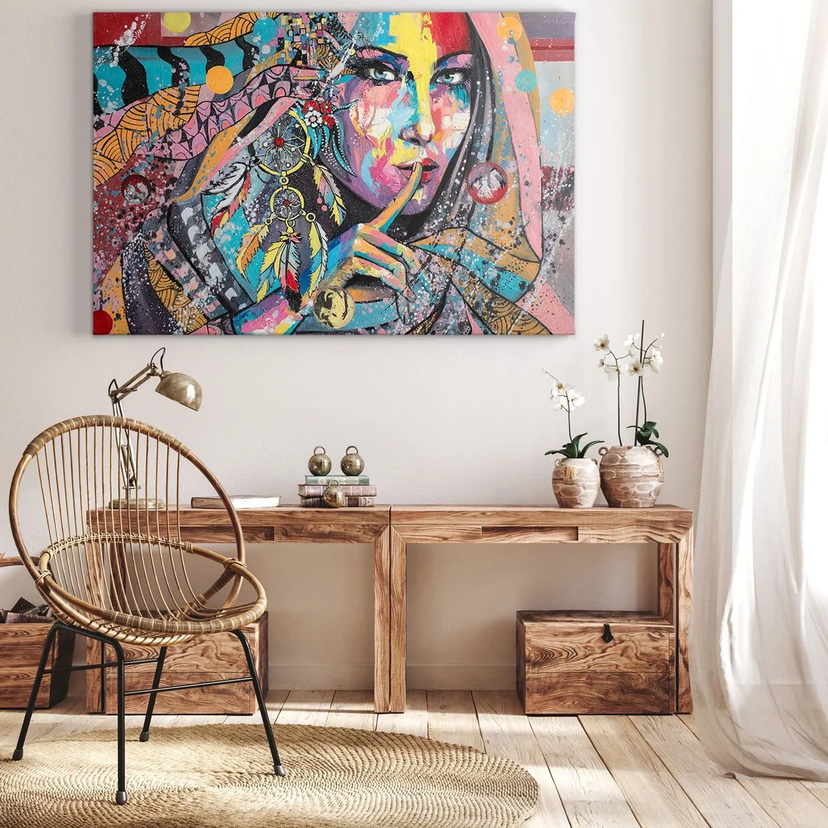 Impression sur toile - Image sur toile - Visage féminin coloré dans un style artistique - 120x80cm - Taisez-vous jusqu'à ce que vous compreniez - Décoration murale moderne pour le salon et la chambre ARTTOR