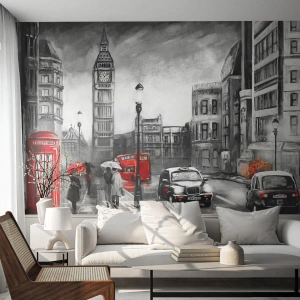 Papier Peint Photo Premium Canvas - Pas du tout une ville grise - Londres, Ville, Architecture - 200x140 cm