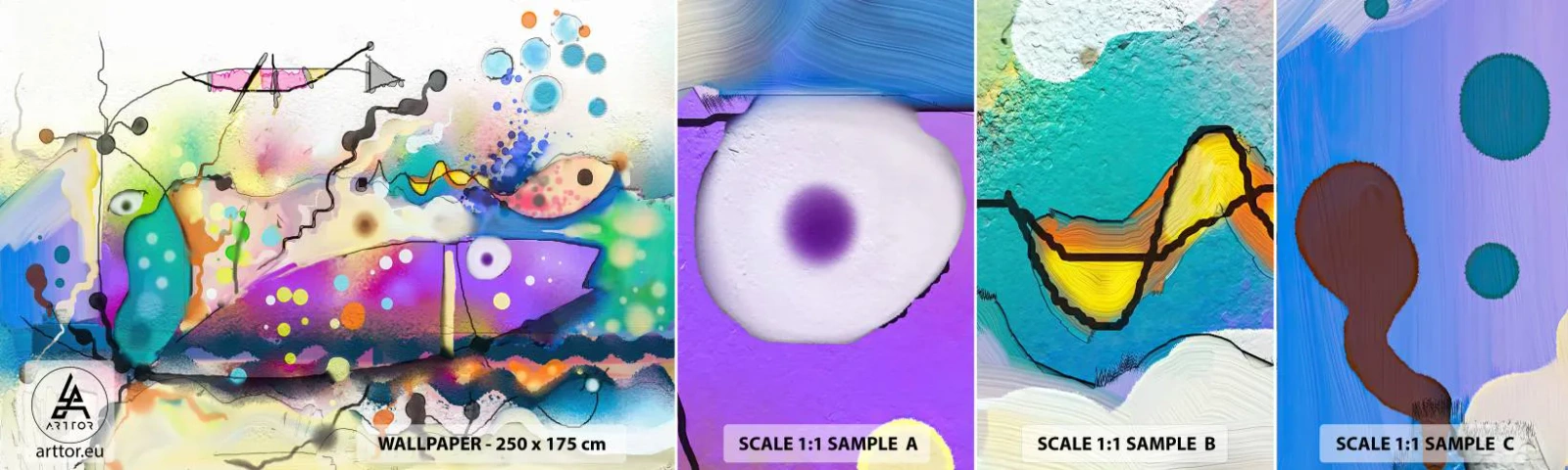 Échantillon de Papier Peint Autocollant Deluxe Sticker - Sans mots! - Abstraction, Poisson, Graphique - 100x30 cm