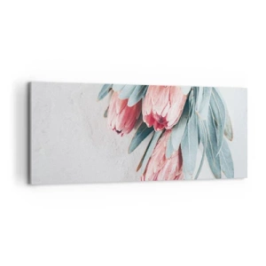 Impression sur toile - Image sur toile - Fleurs de protéa roses subtiles sur fond clair - 120x50cm - Honte de leur propre beauté - Décoration murale moderne pour le salon et la chambre ARTTOR