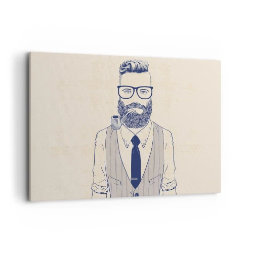 Impression sur toile - Image sur toile - Homme stylisé avec une barbe, une pipe et des lunettes - 120x80cm - Gai, masculin et à la mode - Décoration murale moderne pour le salon et la chambre ARTTOR