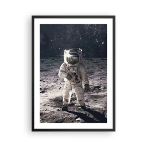 Affiche dans un cadre noir - Poster - Astronaute sur la Lune avec vue sur les étoiles - 50x70cm - Salutations de la lune - Décoration murale moderne pour le salon et la chambre ARTTOR