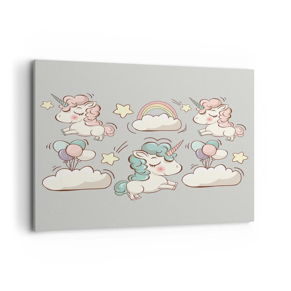 Impression sur toile - Image sur toile - Licornes mignonnes sur fond pastel - 100x70cm - Ils existe, c'est sûr… - Décoration murale moderne pour le salon et la chambre ARTTOR