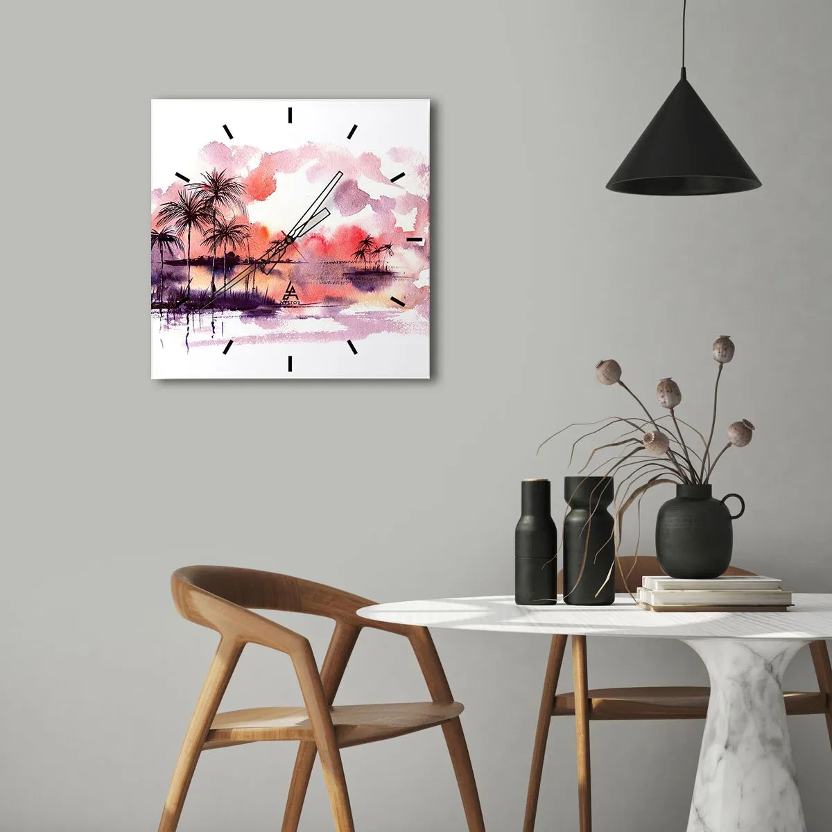 Horloge murale - Pendule murale - La tranquillité des tropiques en rouge - 40x40 cm