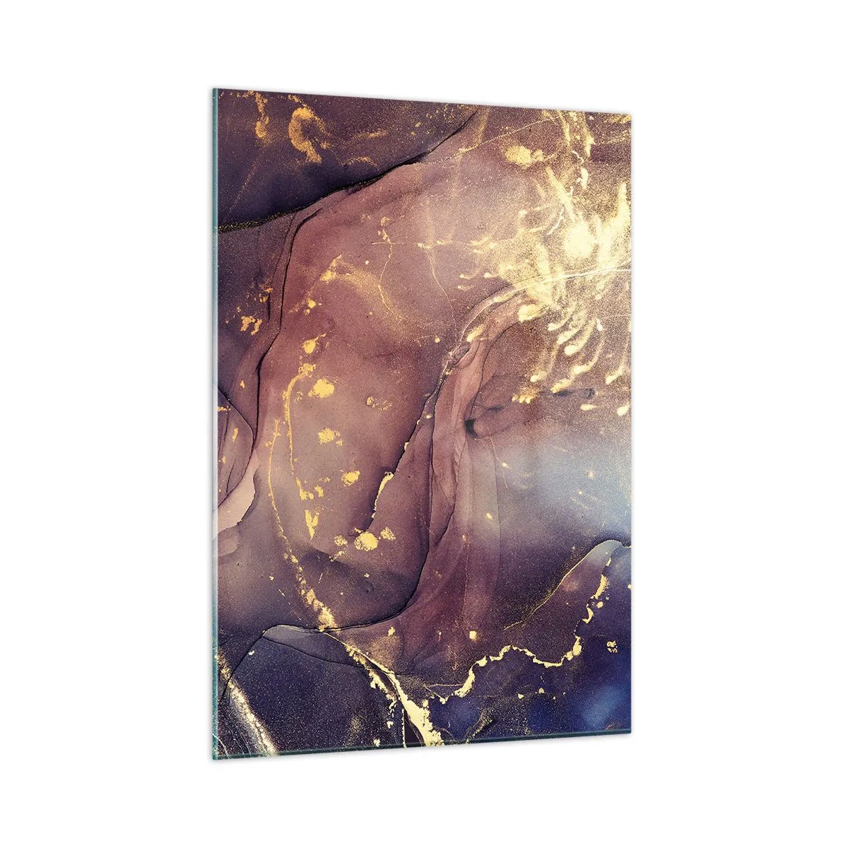 Impression sur verre - Image sur verre - Une composition abstraite avec des taches et une structure violettes et dorées. - 50x70cm - Matière et esprit - Décoration murale moderne pour le salon et la chambre ARTTOR