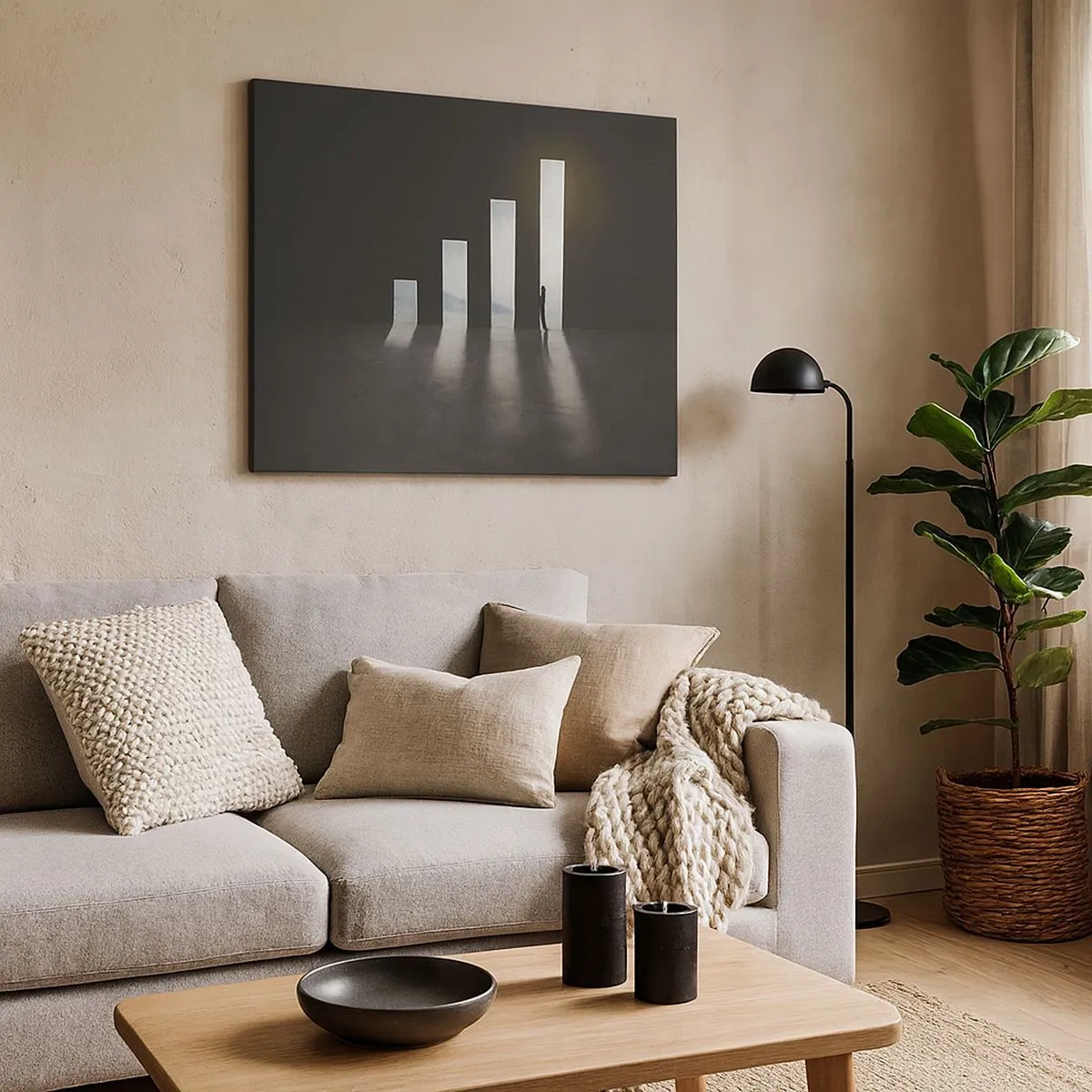 Impression sur toile - Image sur toile - Croissance symbolique sous forme de passages éclairés par la lumière - 70x50cm - Succès – impression - Décoration murale moderne pour le salon et la chambre ARTTOR