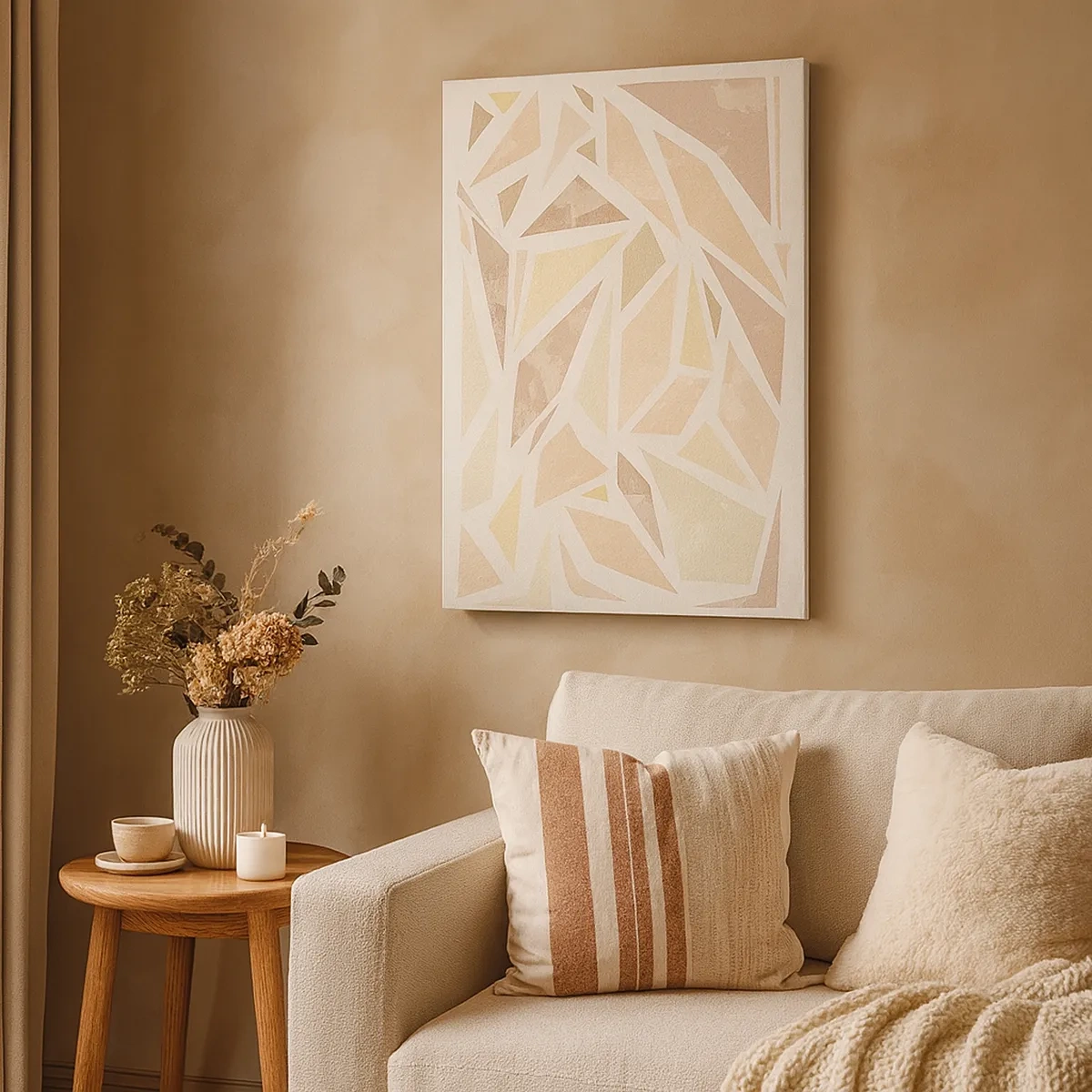 Impression sur toile - Image sur toile - Formes géométriques abstraites aux couleurs pastel - 50x70cm - Composition de vitraux - Décoration murale moderne pour le salon et la chambre ARTTOR