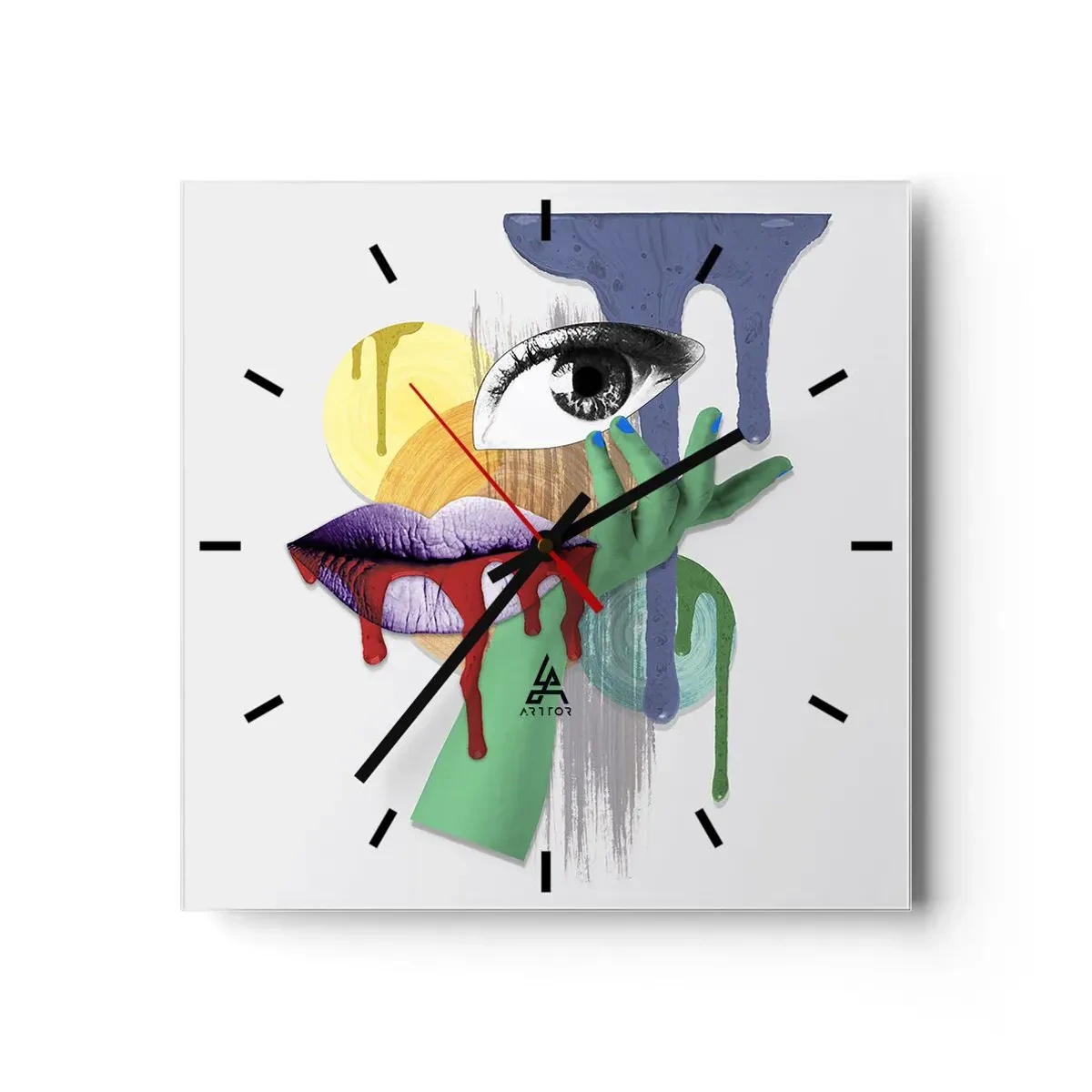 Horloge murale - Pendule murale - Portrait déconstruit avec des éléments abstraits - 30x30cm - Un portrait déconstruit - Décoration murale moderne pour le salon et la chambre ARTTOR