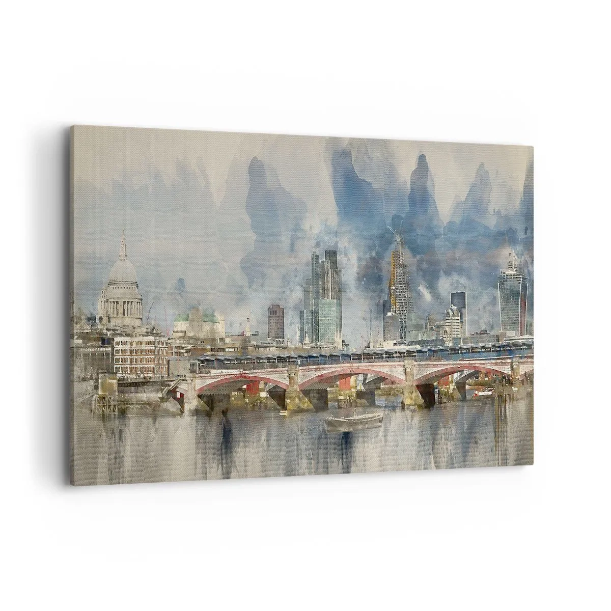 Impression sur toile - Image sur toile - Vue à l'aquarelle du pont et des toits de la ville - 120x80cm - Londres dans toute sa splendeur - Décoration murale moderne pour le salon et la chambre ARTTOR