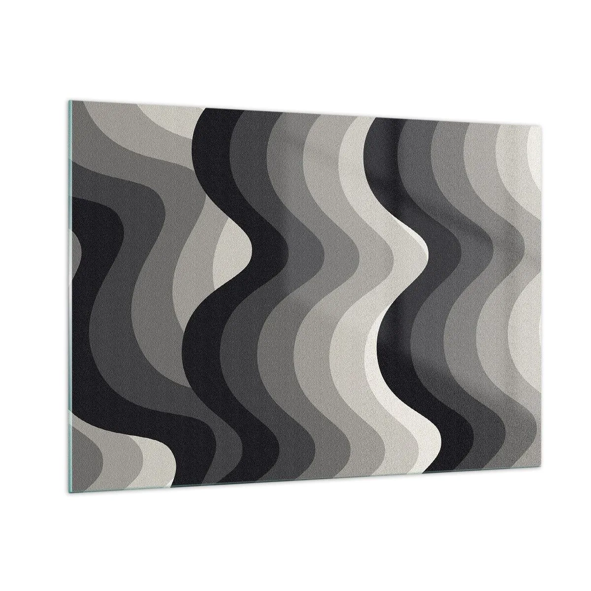 Impression sur verre - Image sur verre - Les vagues dans les tons de gris créent un motif rythmique et géométrique - 100x70cm - Vague après vague - Décoration murale moderne pour le salon et la chambre ARTTOR