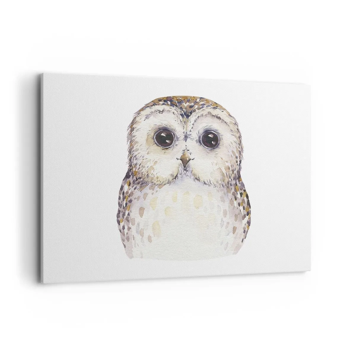 Impression sur toile - Image sur toile - Portrait d'un hibou sur fond clair aux couleurs délicates - 100x70cm - Regarde-moi dans les yeux - Décoration murale moderne pour le salon et la chambre ARTTOR