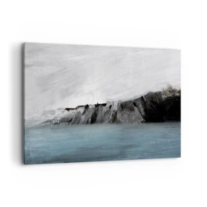 Impression sur toile - Image sur toile - Paysage abstrait avec de l'eau et un rivage rocheux - 120x80cm - Eau – terre : choc des éléments - Décoration murale moderne pour le salon et la chambre ARTTOR
