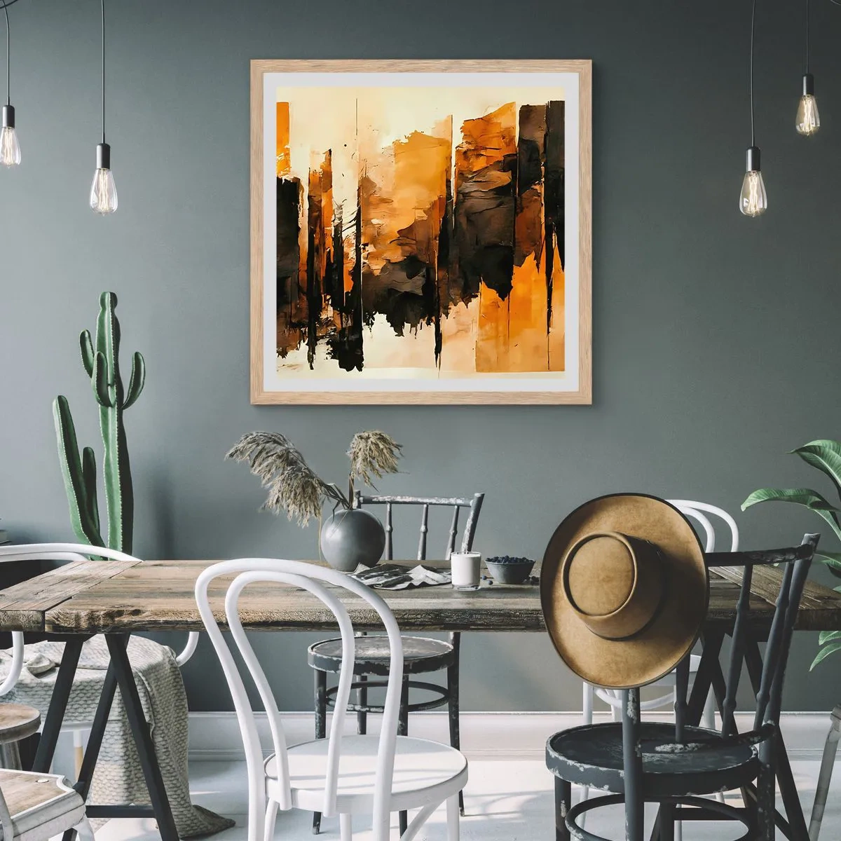 Affiche dans un chêne clair - Poster - Harmonie de noir et d'or - 50x50 cm