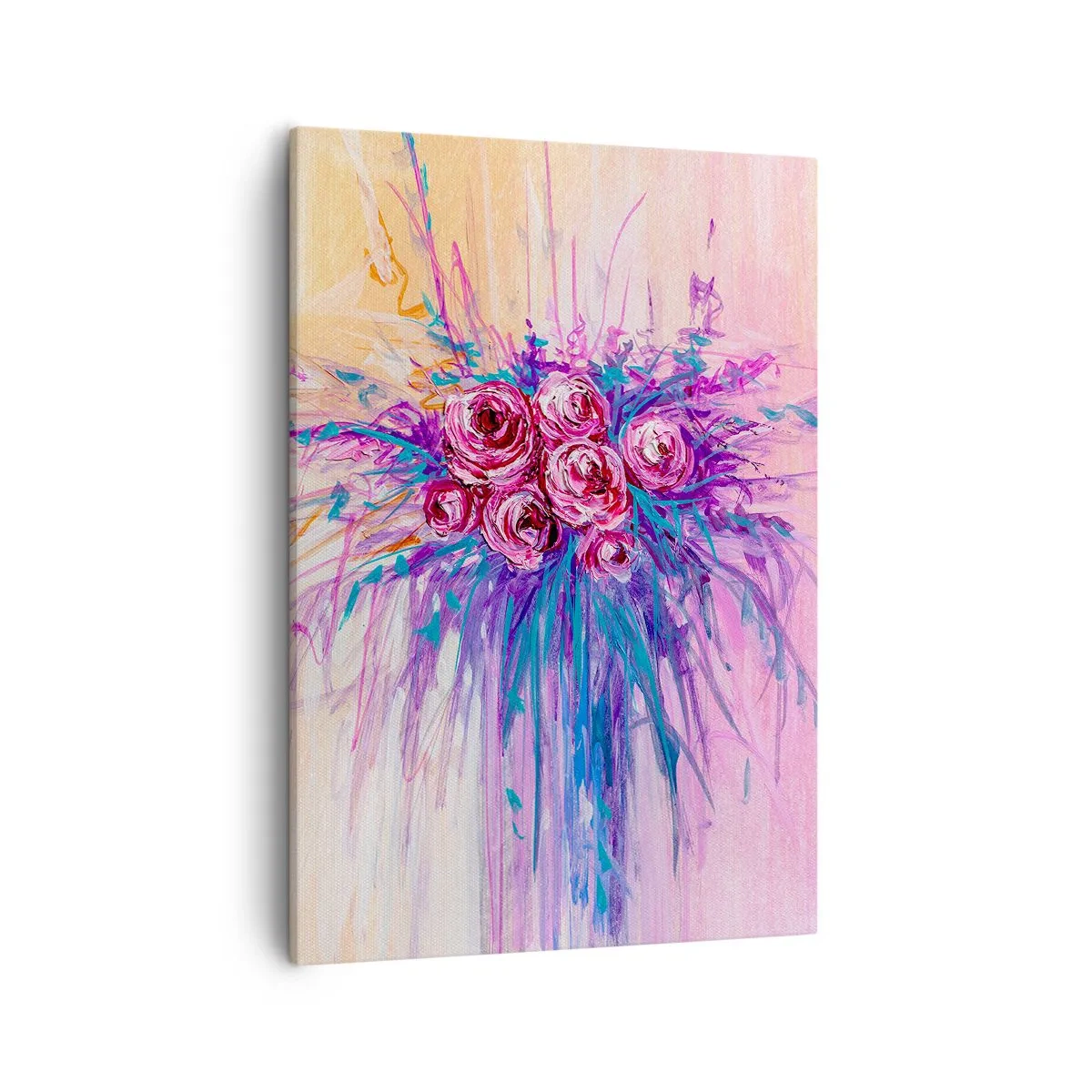 Impression sur toile - Image sur toile - Un bouquet de roses aux couleurs pastel - 50x70cm - Fontaine aux roses - Décoration murale moderne pour le salon et la chambre ARTTOR
