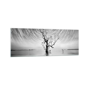 Impression sur verre - Image sur verre - Un arbre dans l'eau sous un ciel nocturne avec des étoiles en mouvement - 140x50cm - La symphonie de la nature - Décoration murale moderne pour le salon et la chambre ARTTOR
