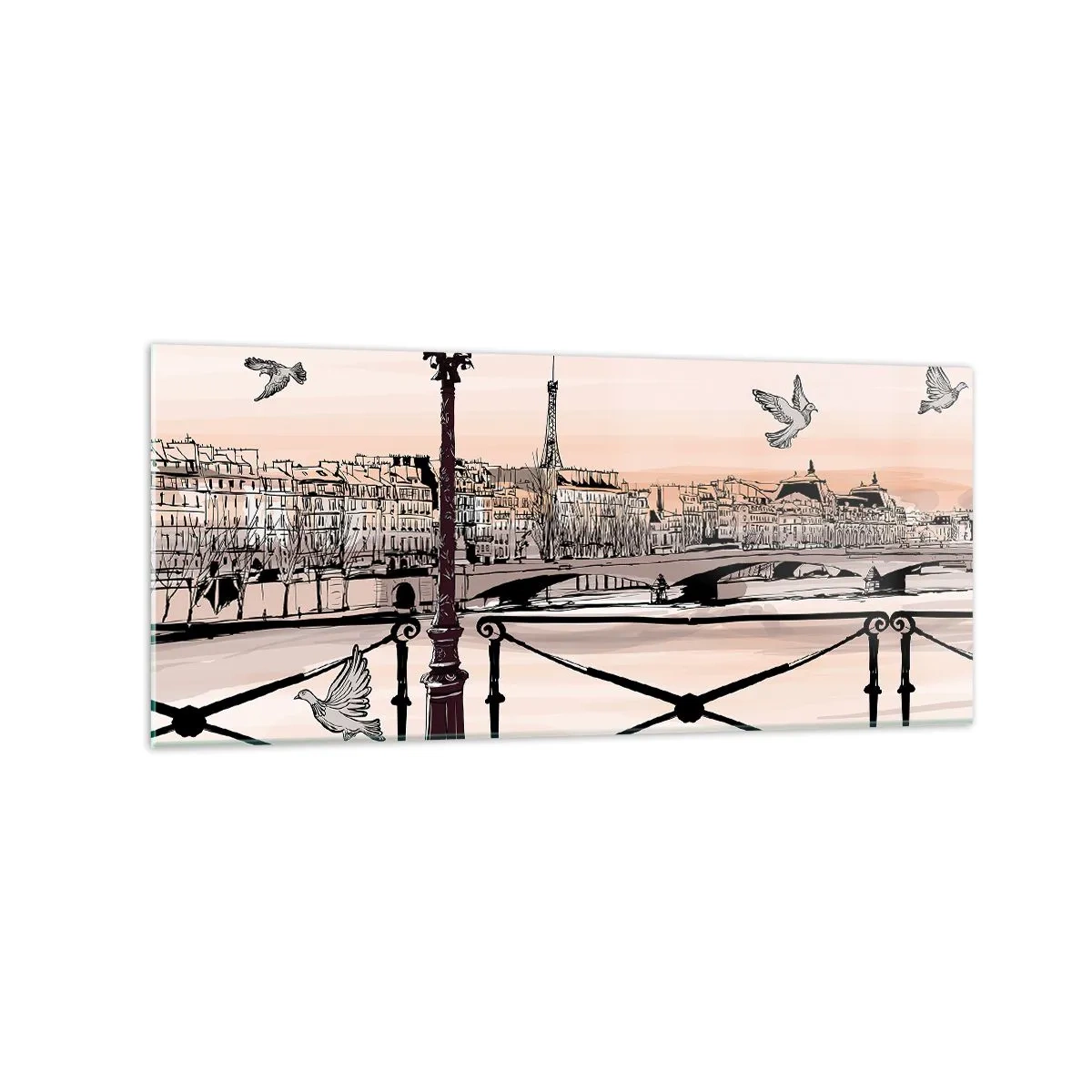 Impression sur verre - Image sur verre - Vue parisienne avec une lanterne et un pont - 120x50cm - Sur les toits de Paris - Décoration murale moderne pour le salon et la chambre ARTTOR