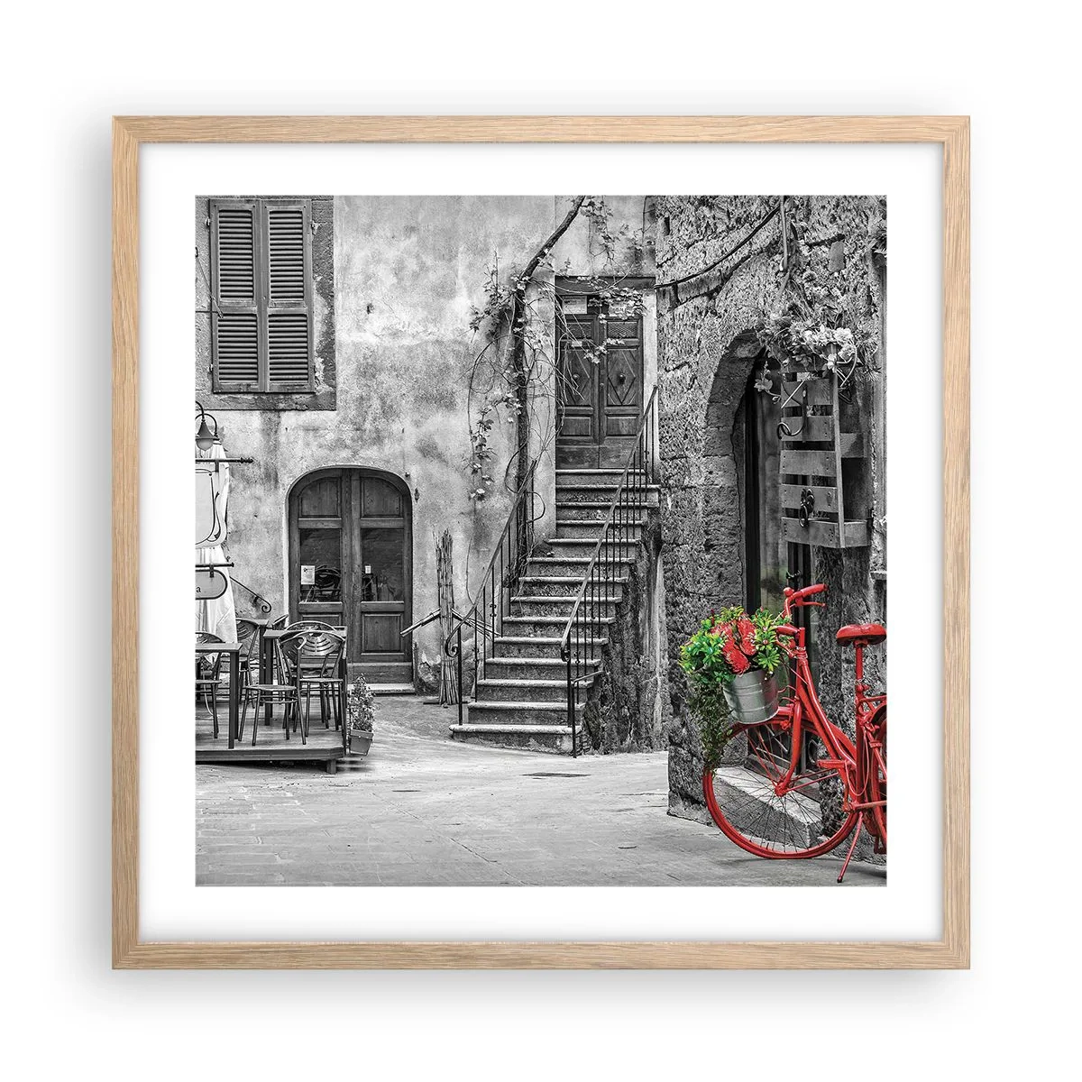 Affiche dans un chêne clair - Poster - Ruelle toscane - 50x50 cm