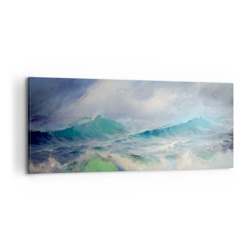 Impression sur toile - Image sur toile - De grosses vagues sur l'océan - 120x50cm - "Le tourbillon hurlait de triomphe..." - Décoration murale moderne pour le salon et la chambre ARTTOR