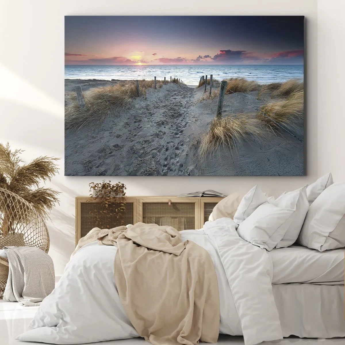 Impression sur toile - Image sur toile - Chemin menant à la plage au coucher du soleil - 70x50cm - Tu as versé l'éclat de l'arc-en-ciel sur les flots - Décoration murale moderne pour le salon et la chambre ARTTOR