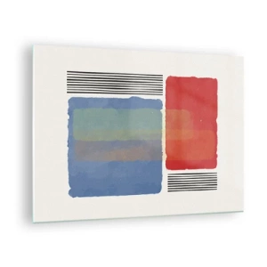 Impression sur verre - Image sur verre - Composition géométrique avec des rectangles rouges et bleus - 70x50cm - Esprit et lettre de la géométrie - Décoration murale moderne pour le salon et la chambre ARTTOR