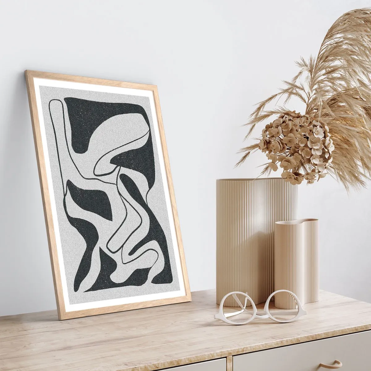 Affiche dans un chêne clair - Poster - Amusement de labyrinthe abstrait - 70x100 cm