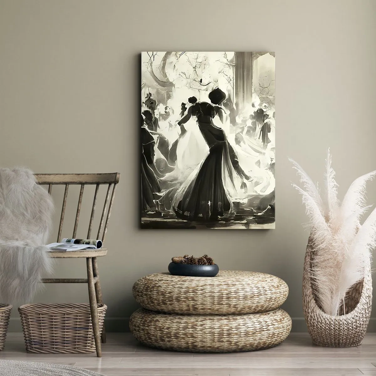 Impression sur toile - Image sur toile - Boule de style rétro en noir et blanc - 50x70cm - La grande mascarade - Décoration murale moderne pour le salon et la chambre ARTTOR