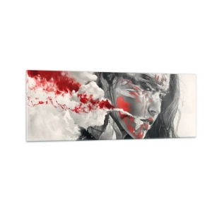 Impression sur verre - Image sur verre - Portrait artistique d'une femme aux accents rouges abstraits - 140x50cm - Dans les fumées de l'absurde - Décoration murale moderne pour le salon et la chambre ARTTOR