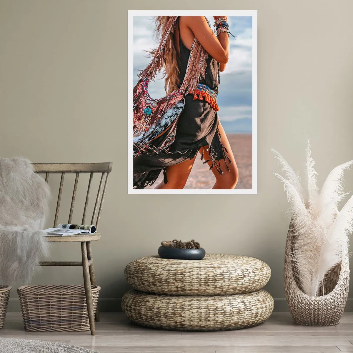 Affiche - Poster - Style bohème sur fond de paysage désertique - 50x70cm - La fille du chaman - Décoration murale moderne pour le salon et la chambre ARTTOR