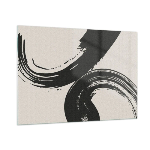 Impression sur verre - Image sur verre - Coups de pinceau calligraphiques noirs et dynamiques sur fond clair. - 100x70cm - Balayage circulaire - Décoration murale moderne pour le salon et la chambre ARTTOR