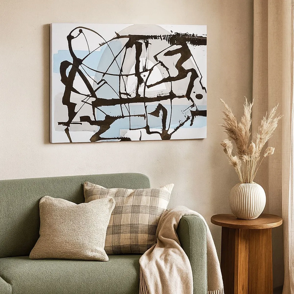 Impression sur toile - Image sur toile - Lignes et formes abstraites en bleu et noir - 70x50cm - Bleu malgré tout - Décoration murale moderne pour le salon et la chambre ARTTOR