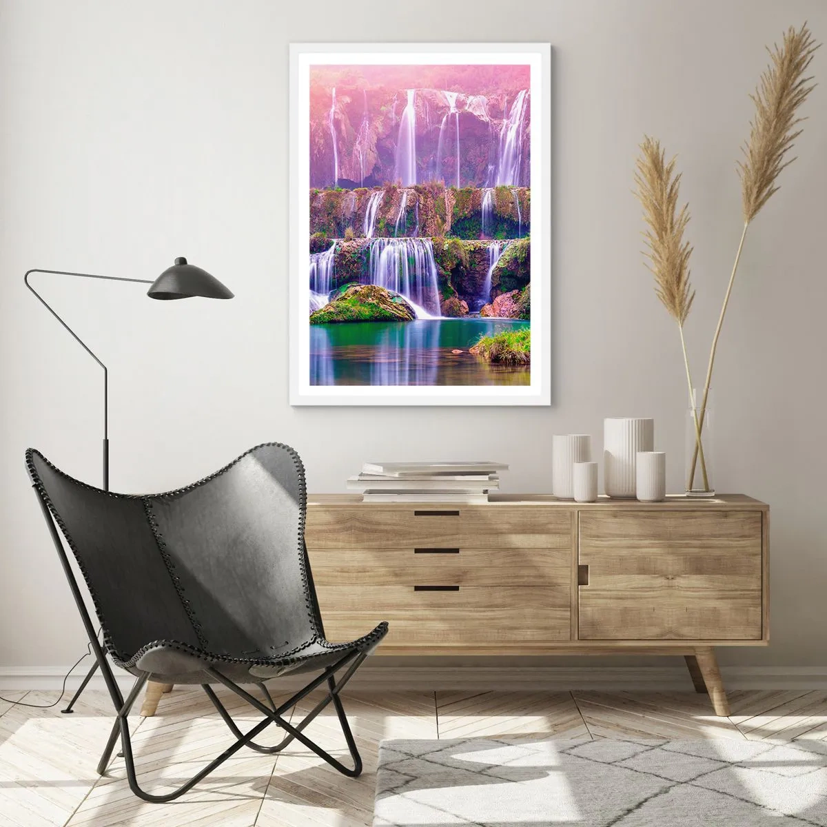 Affiche dans un cadre blanc - Poster - Escalier vers le ciel - 40x50 cm