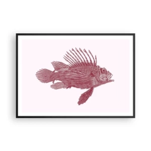 Affiche dans un cadre noir - Poster - Dessin d'un poisson dans une teinte rouge - 100x70cm - Un habitant des eaux exotiques - Décoration murale moderne pour le salon et la chambre ARTTOR