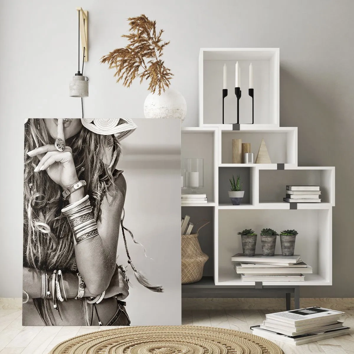 Impression sur verre - Image sur verre - Portrait d'une femme bohème avec des bijoux - 80x120cm - Comment va la fille - Décoration murale moderne pour le salon et la chambre ARTTOR