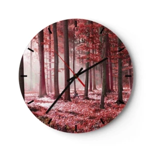 Horloge murale - Pendule murale - Une forêt pittoresque aux nuances rouges dans la lumière du matin - 30x30cm - Le rouge est tout aussi beau - Décoration murale moderne pour le salon, la cuisine et la chambre ARTTOR