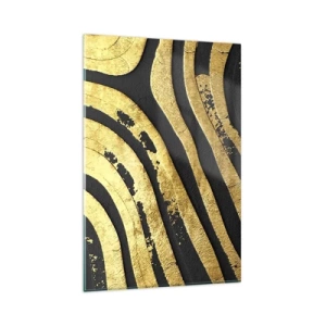 Impression sur verre - Image sur verre - Vagues abstraites dorées sur fond noir - 80x120cm - Tout coule - Décoration murale moderne pour le salon et la chambre ARTTOR