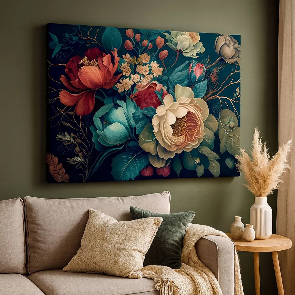 Impression sur toile - Image sur toile - Une composition colorée de fleurs sur un fond sombre - 70x50cm - le charme du 19ème siècle - Décoration murale moderne pour le salon et la chambre ARTTOR