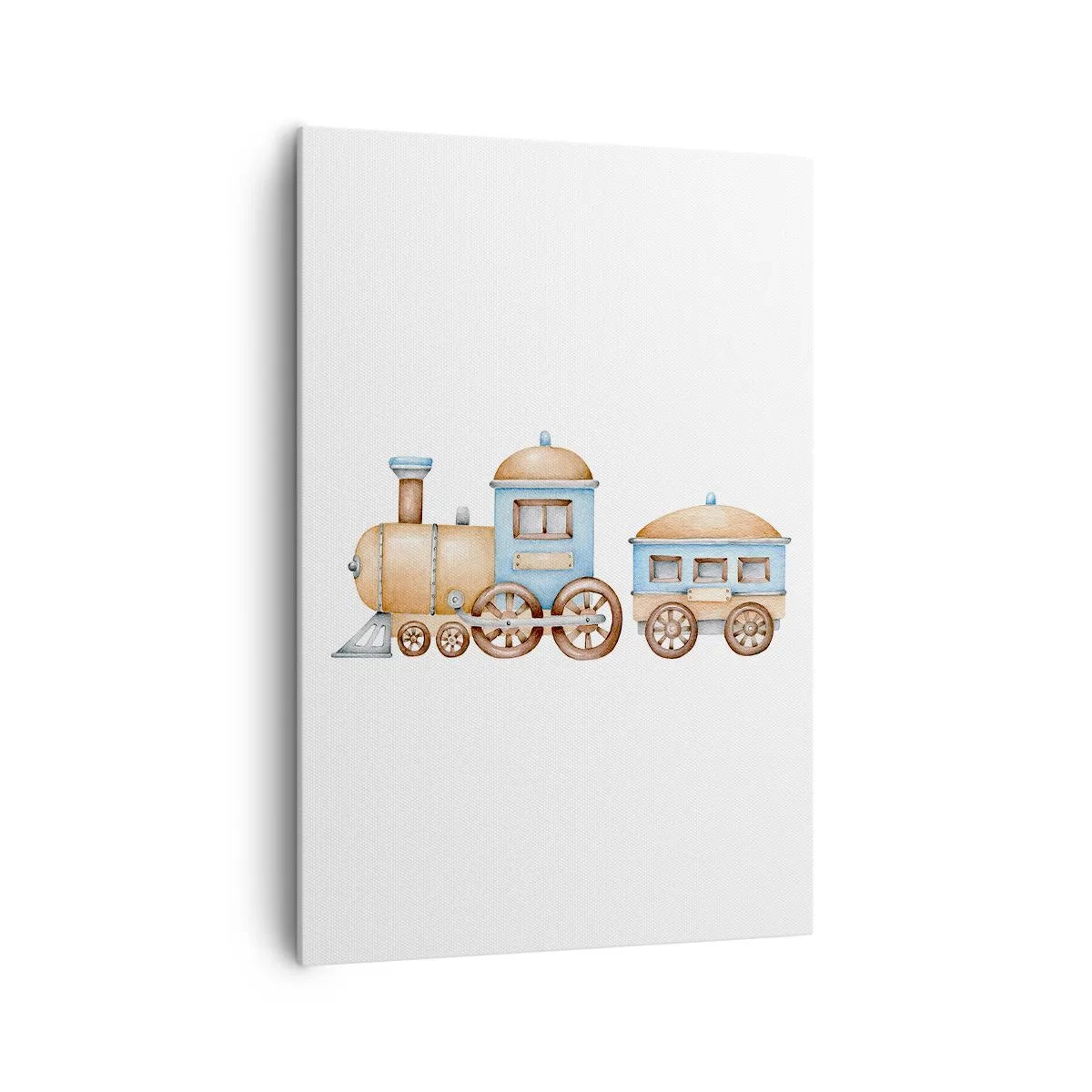 Impression sur toile - Image sur toile - Dessin d'un train aux tons pastel sur fond blanc - 70x100cm - Il est à la gare... - Décoration murale moderne pour le salon et la chambre ARTTOR