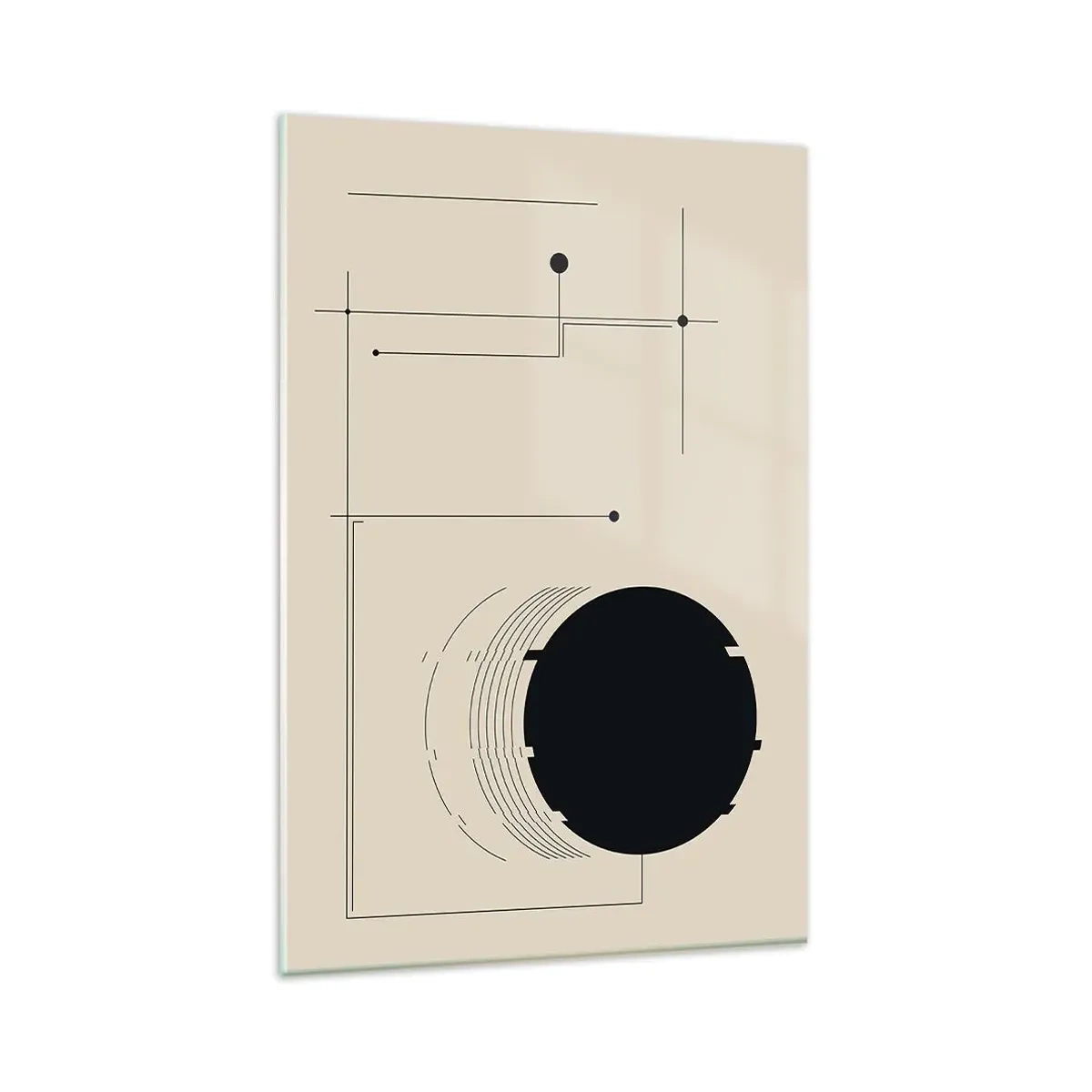 Impression sur verre - Image sur verre - Lignes géométriques noires et un cercle sur fond beige - 80x120cm - Une composition flexible et dynamique - Décoration murale moderne pour le salon et la chambre ARTTOR