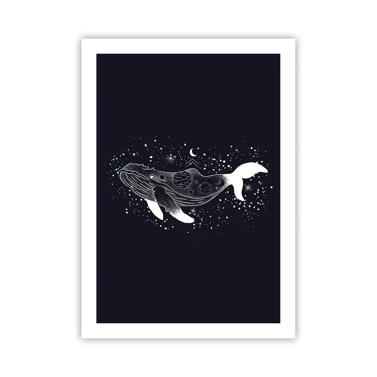 Affiche - Poster - Une baleine spatiale dans un style graphique sur fond noir - 50x70cm - Dans l'océan de l'univers - Décoration murale moderne pour le salon et la chambre ARTTOR