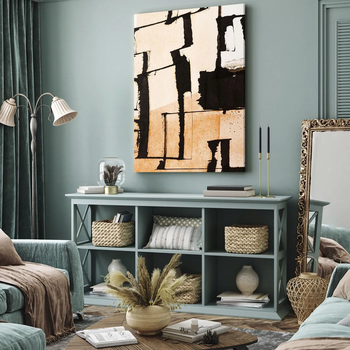 Impression sur toile - Image sur toile - Motifs géométriques dans les tons marron et beige - 70x100cm - De l’ordre malgré tout - Décoration murale moderne pour le salon et la chambre ARTTOR