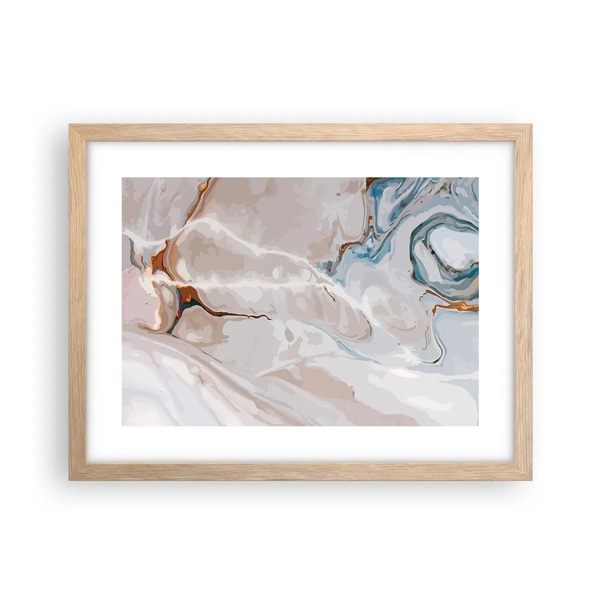 Affiche dans un chêne clair - Poster - Le bleu serpente sous le blanc - 40x30 cm