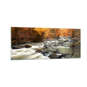 Impression sur verre - Image sur verre - Un ruisseau dans une forêt dorée - 100x40 cm