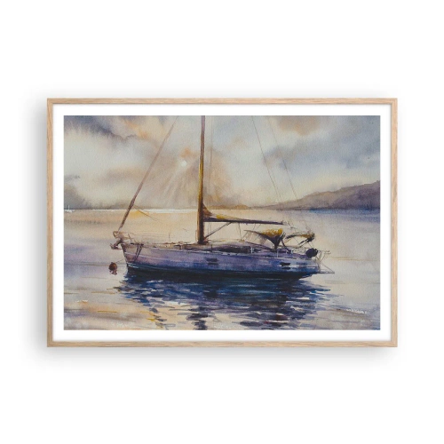 Affiche dans un chêne clair - Poster - Soirée sur la baie - 100x70 cm