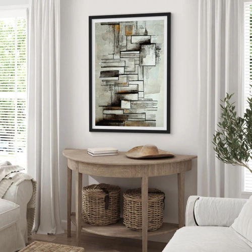 Affiche dans un cadre noir - Poster - Composition géométrique abstraite dans les tons de gris et de noir - 50x70cm - Le pouvoir de la simplicité - Décoration murale moderne pour le salon et la chambre ARTTOR