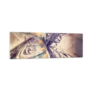 Impression sur verre - Image sur verre - Abstraction dynamique dans les tons beige et violet - 160x50cm - En grande hâte - Décoration murale moderne pour le salon et la chambre ARTTOR