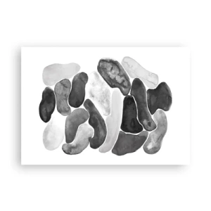 Affiche - Poster - Abstraction en noir et blanc avec des taches irrégulières sur fond blanc - 100x70cm - Abstraction rocheuse - Décoration murale moderne pour le salon et la chambre ARTTOR