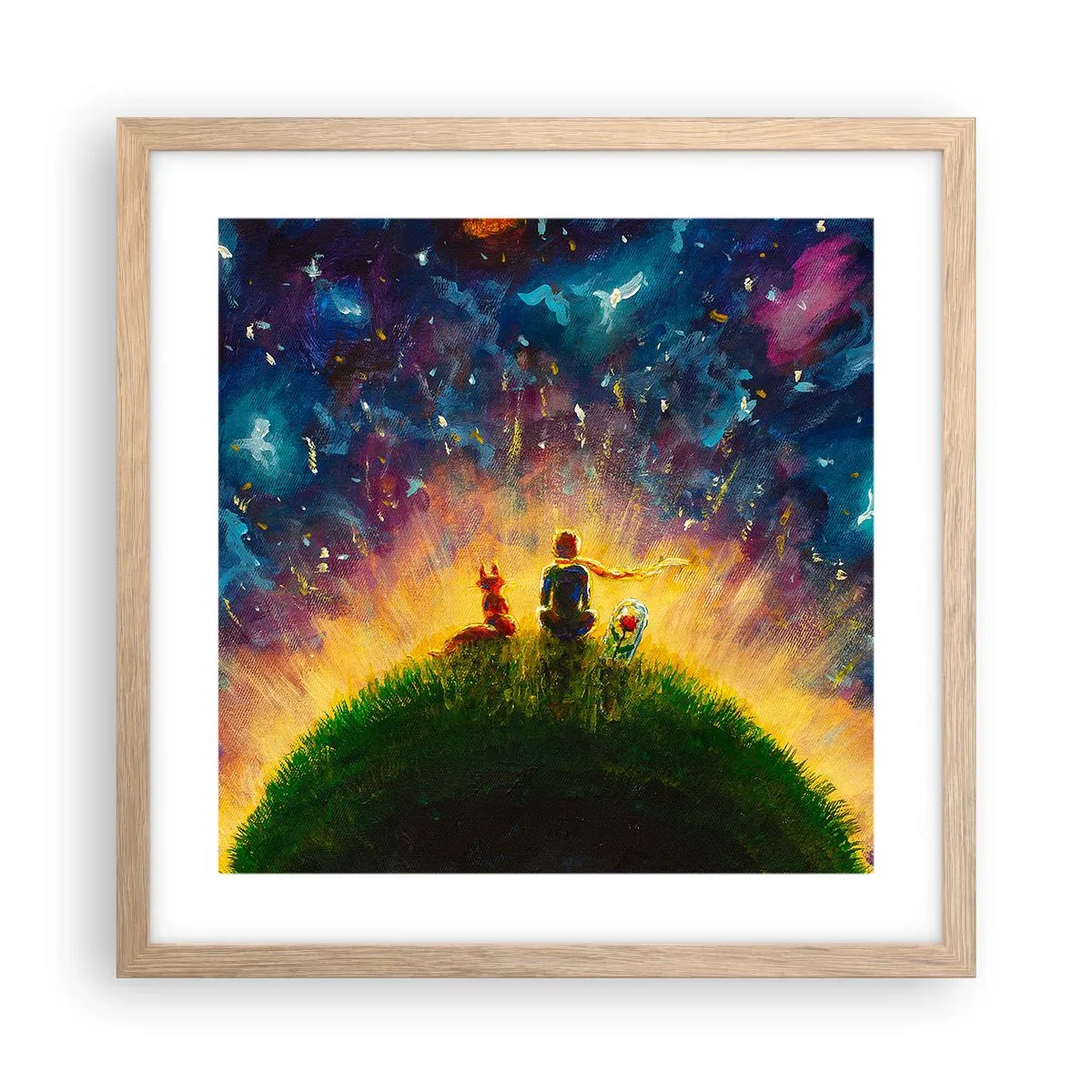 Affiche dans un chêne clair - Poster - Amour et amitié - le monde entier - 40x40 cm