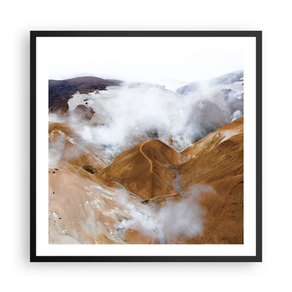 Affiche dans un cadre noir - Poster - Le charme brut de l'Islande - 60x60 cm