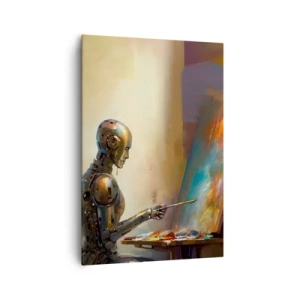 Impression sur toile - Image sur toile - Un robot peignant sur une toile dans un style artistique - 70x100cm - L'art du futur - Décoration murale moderne pour le salon et la chambre ARTTOR